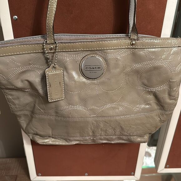 Coach Taupe Patent Leather Purse - Picture 2 of 9
